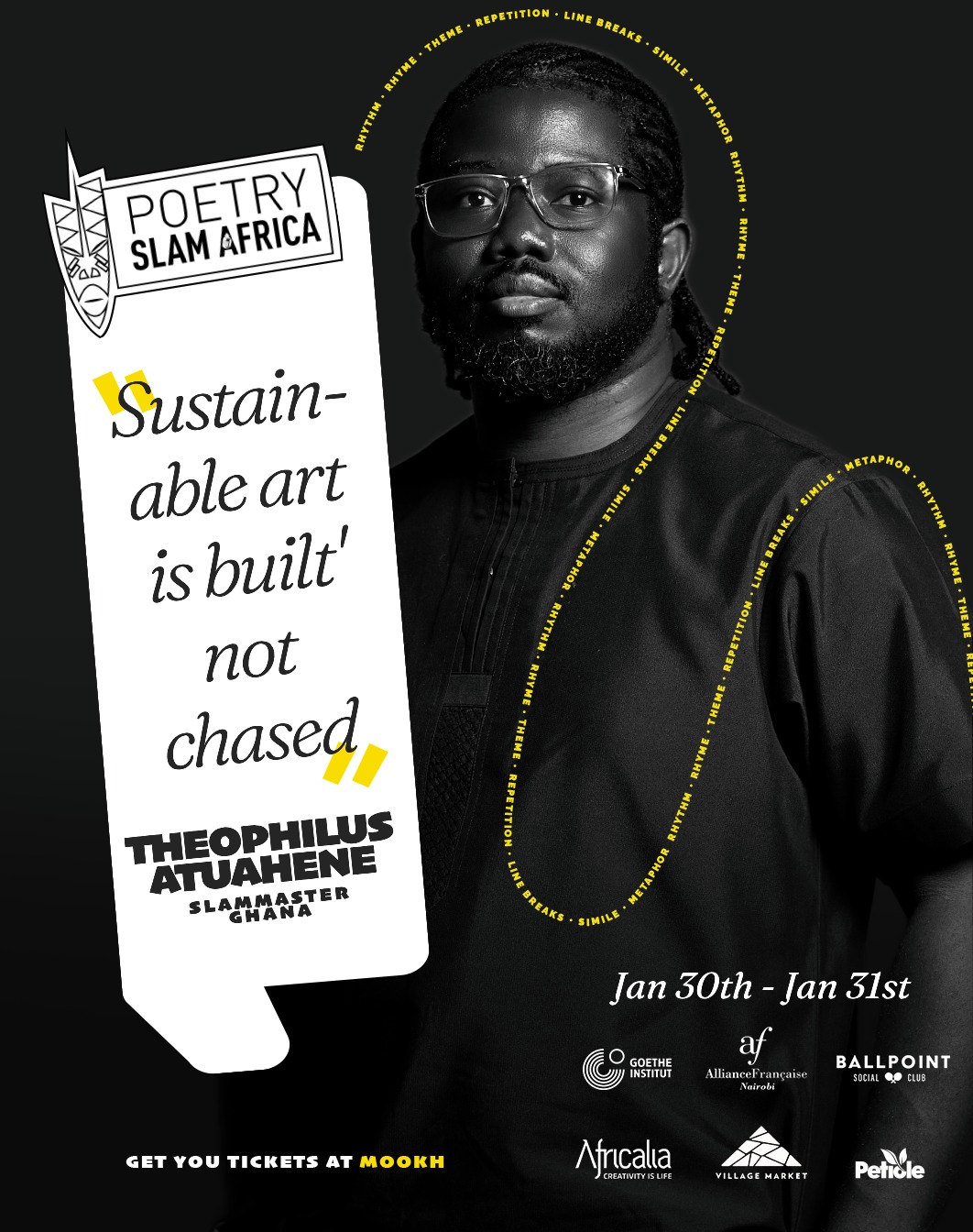 Poetry Slam Africa poster featuring Theophilus Atuahene Adu
